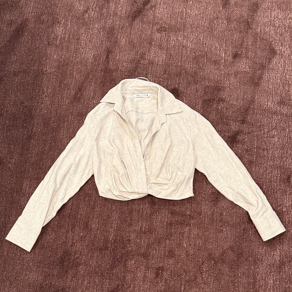 Zara Beige Long Sleeve Cropped Top